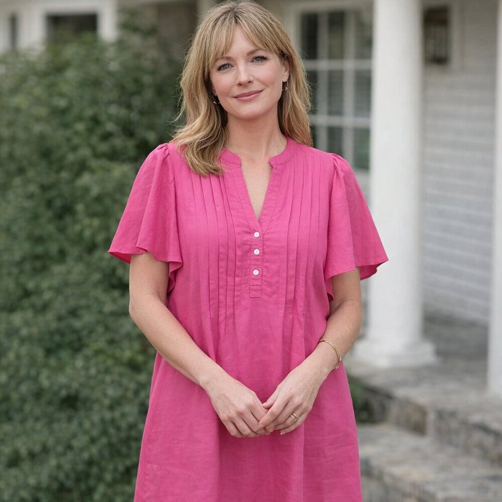 🌞LOFT Bright Pink Linen Blend Tunic/Shift Dress🌞